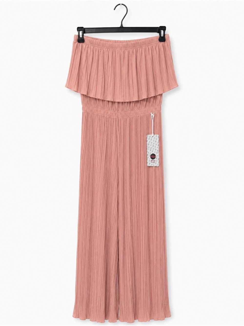 Pleated Off-Shoulder Wide-Leg Jumpsuit - Dusty Rose